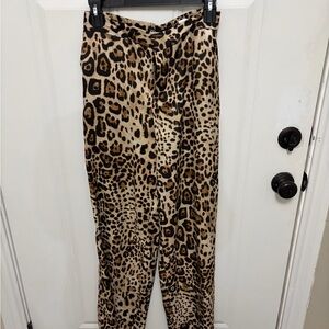 Zara Leopard Print Wide Leg Pants - Beige/Tan